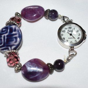 Swap Womens Watch With Beaded Stretch Band